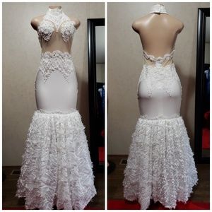 Off white Prom formal ,Dress new size M Hand Made,